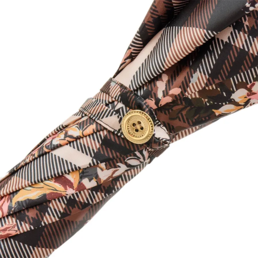 obrazek 4 Stylowy parasol damski w klasyczną brązową kratę z motywem kwiatów – Pasotti