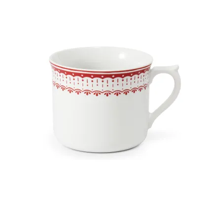 Zdjęcie Elegancki kubek z porcelany zdobiony delikatnym czerwonym ornamentem - Leander