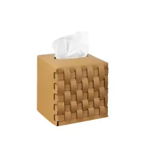 Zdjęcie Pudełko na chusteczki o rozmiarze 12x12xH12 cm ze skóry w kolorze musztardowym