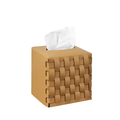 Zdjęcie Pudełko na chusteczki o rozmiarze 12x12xH12 cm ze skóry w kolorze musztardowym
