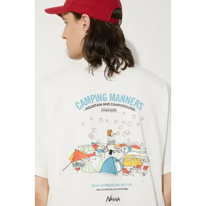 Zdjęcie Nanga t-shirt Eco Hybrid Camping Manners Soap Bubbles Tee męski kolor biały z nadrukiem NW2411.1G801.A