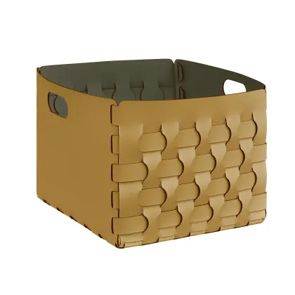Zdjęcie Kosz Dubai 35x40xH30 cm wykonany z naturalnej skóry w kolorze musztardowym