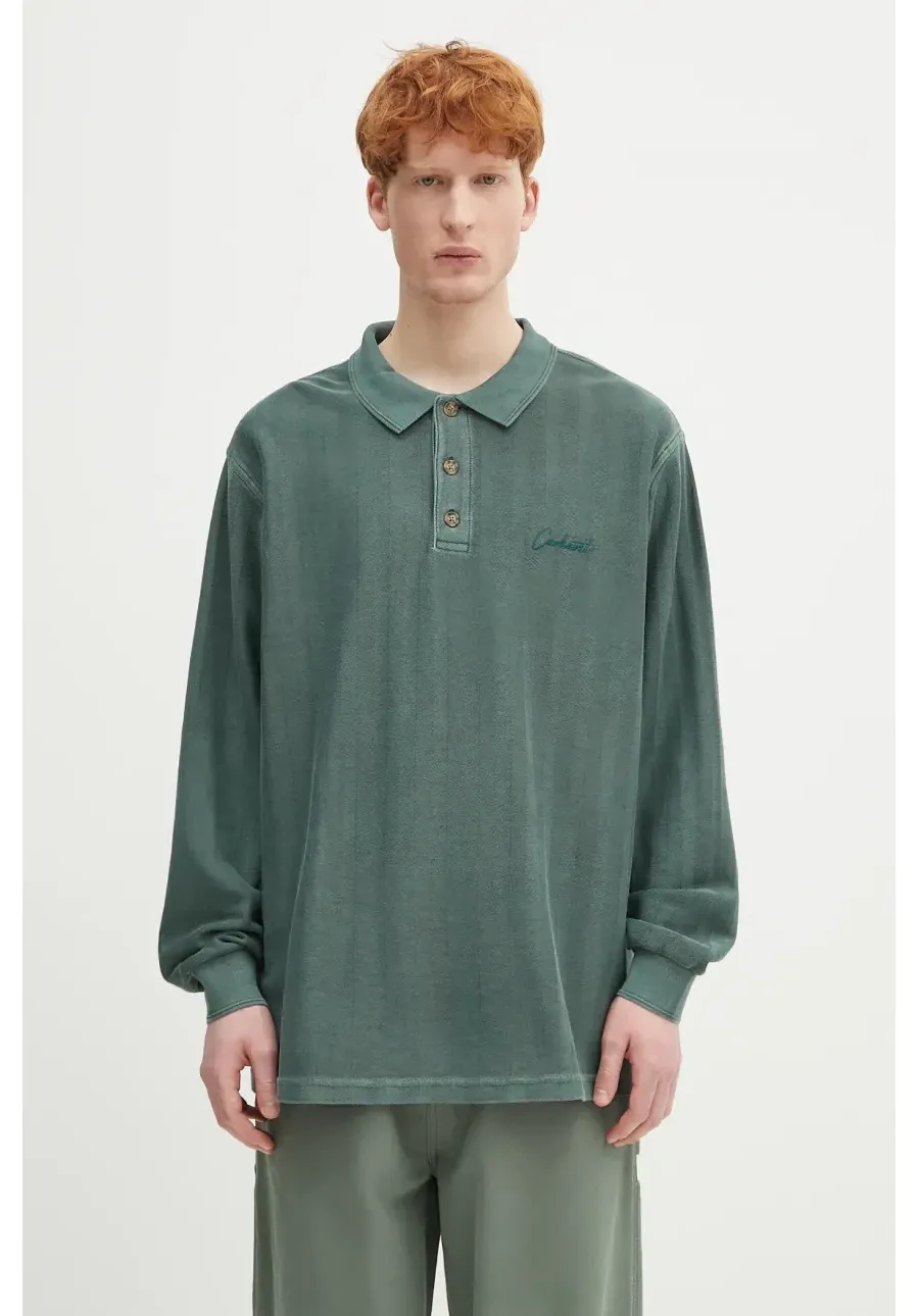 obrazek 1 Carhartt WIP longsleeve bawełniany L/S Morrison Rugby Shirt kolor zielony gładki I034568.CIPG