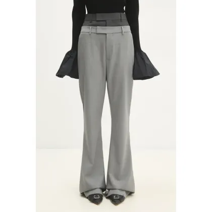 Zdjęcie Sportmax spodnie wełniane Lince kolor szary dzwony high waist 2422136072600