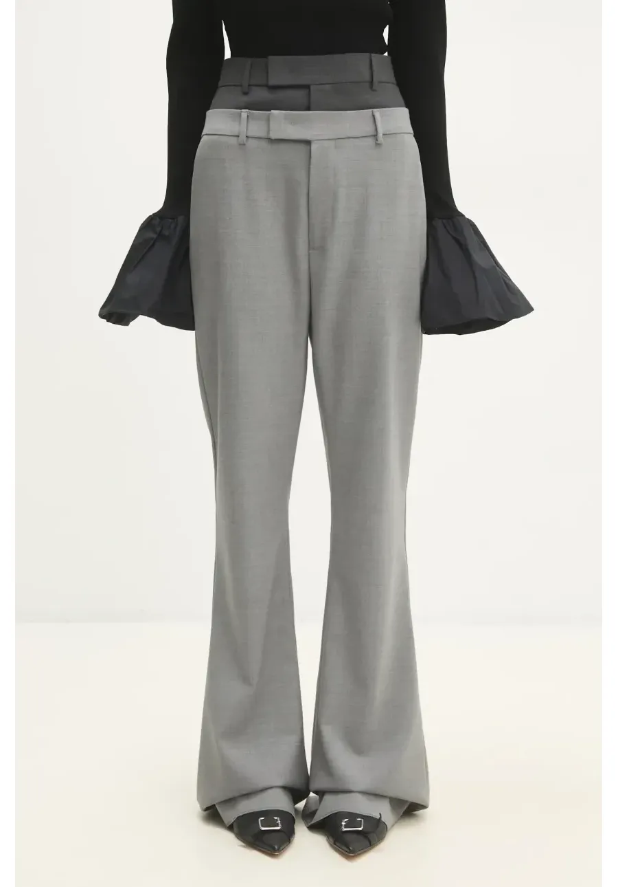 obrazek 1 Sportmax spodnie wełniane Lince kolor szary dzwony high waist 2422136072600