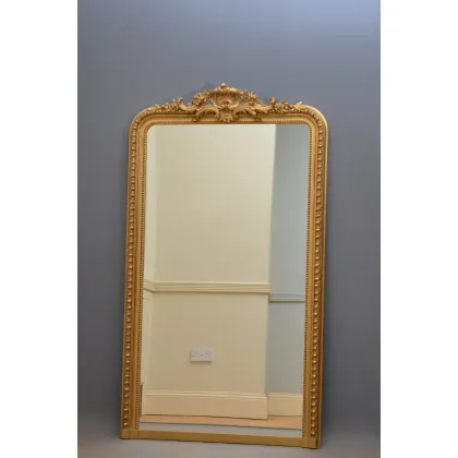 Zdjęcie Lustro pozłacane z XIX wieku, z drobną dekoracją i motywem kwiatowym - antyk