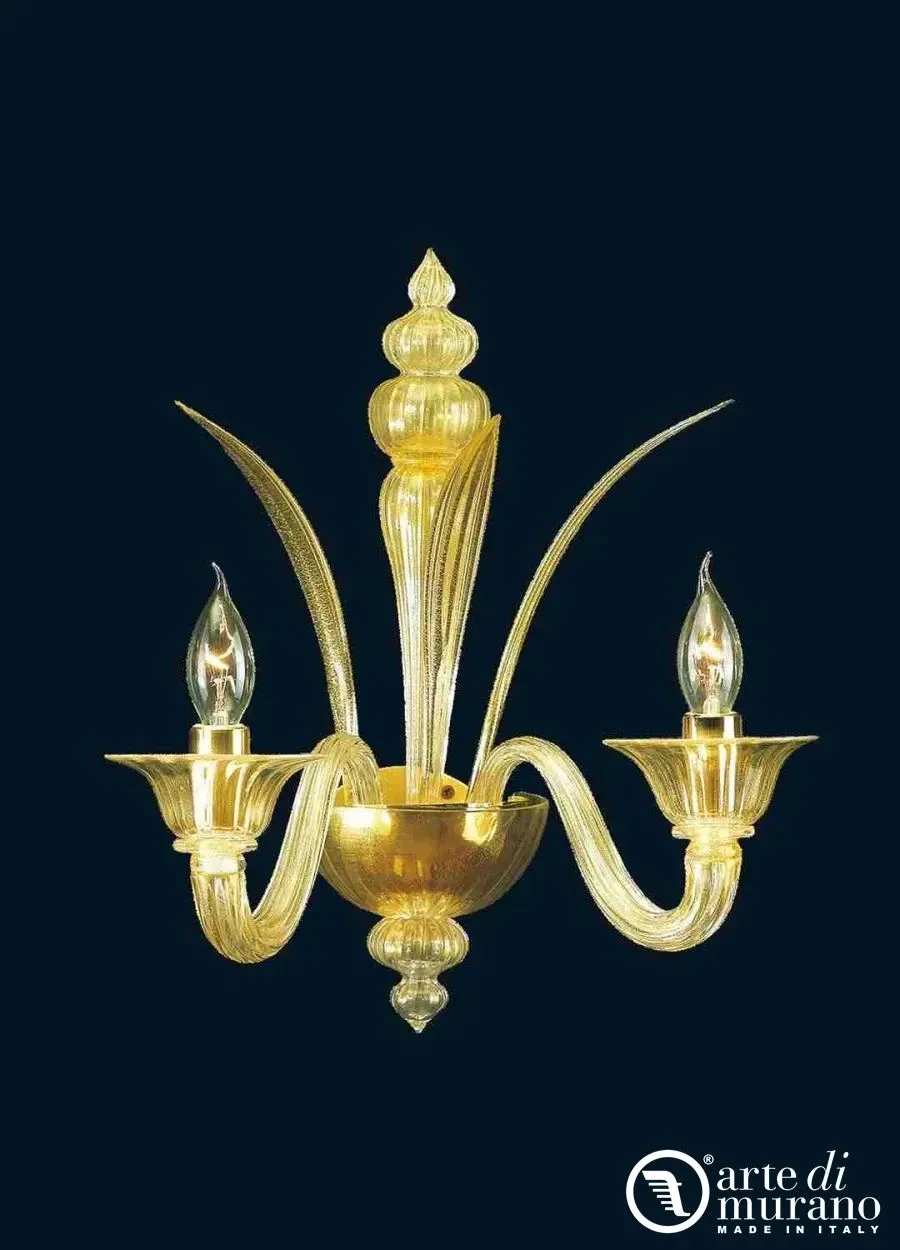obrazek 1 Włoski kinkiet z 24karatowego złota do eleganckiego wnętrza ze szkła Murano