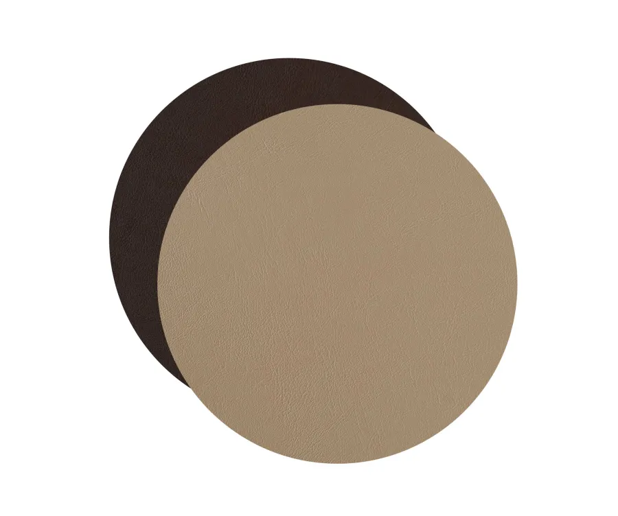 obrazek 1 Stylowa podkładka na stół Ø40 cm z naturalnej skóry w kolorze cappuccino i czekoladowym