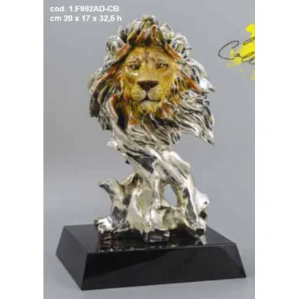 Zdjęcie Ozdobna figurka w postaci głowy lwa na pniu z czarną podstawą - ArtBe