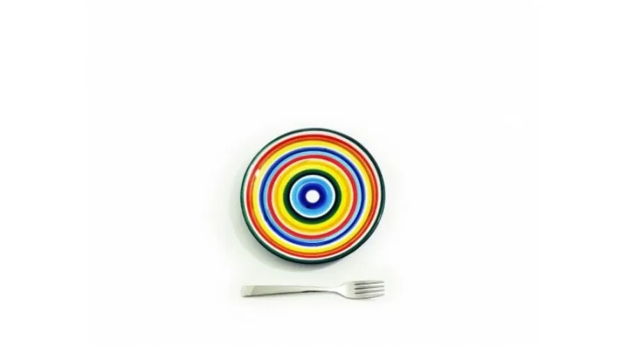 obrazek 1 Ceramiczny malowany 21 centymetrowy talerz w kolorach tęczy - Le Ceramiche