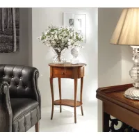 Zdjęcie Zjawiskowy antyczny stolik z szufladą wykonany z wrzośca jesionowego