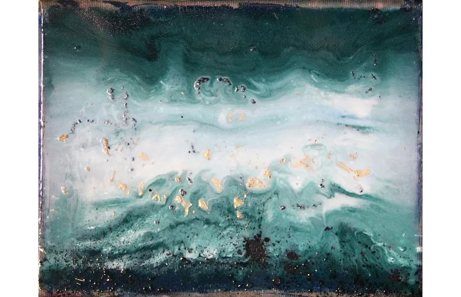 picture 1 painting "sea stories 1" 24x18cm, oil, resin on canvas, szlagmetal, 2019, 2019