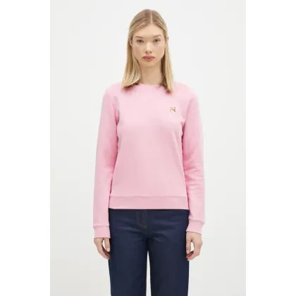 Zdjęcie Maison Kitsuné bluza bawełniana Fox Head Patch Regular Sweatshirt damska kolor różowy gładka LW00302KM0001