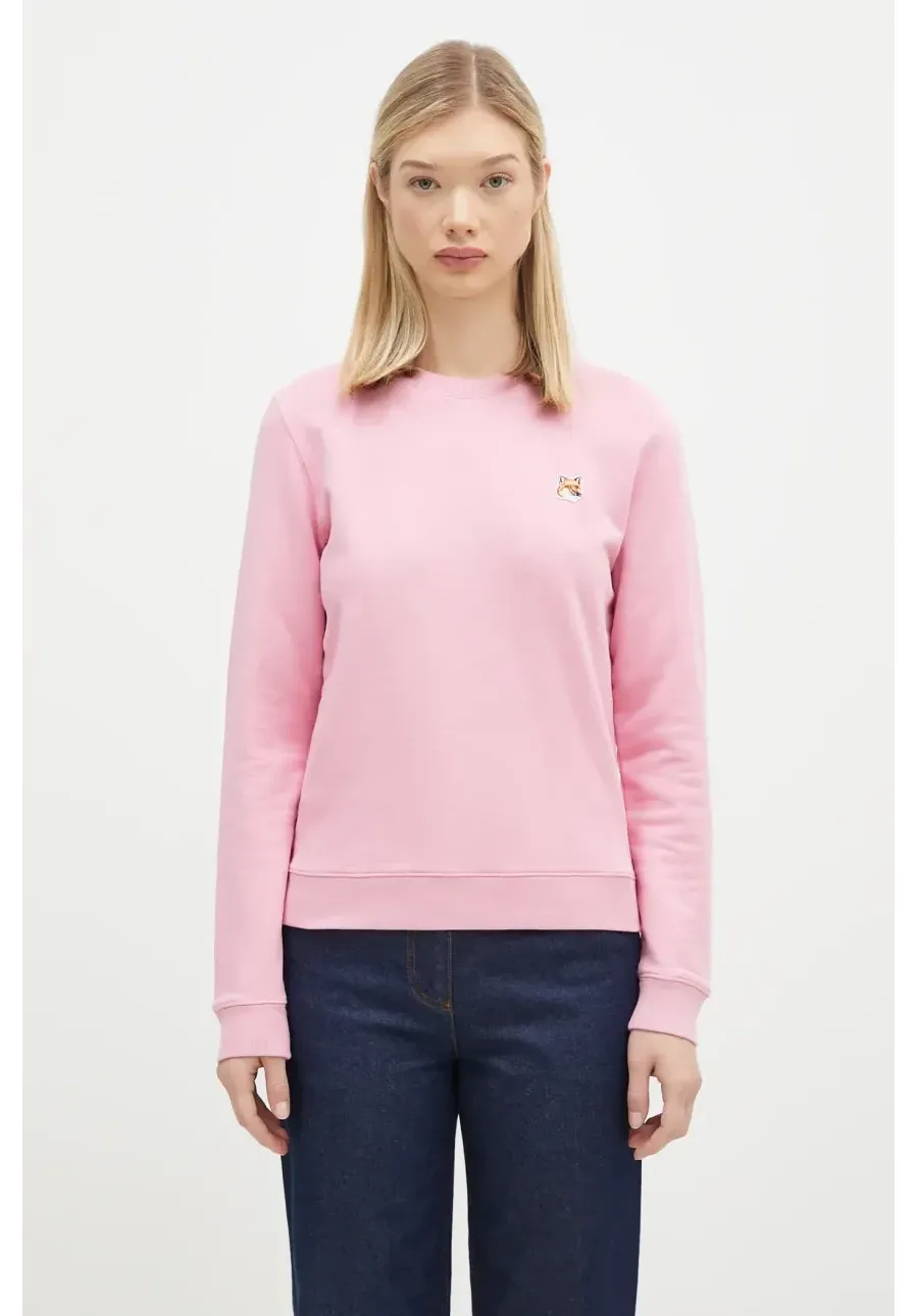 obrazek 1 Maison Kitsuné bluza bawełniana Fox Head Patch Regular Sweatshirt damska kolor różowy gładka LW00302KM0001
