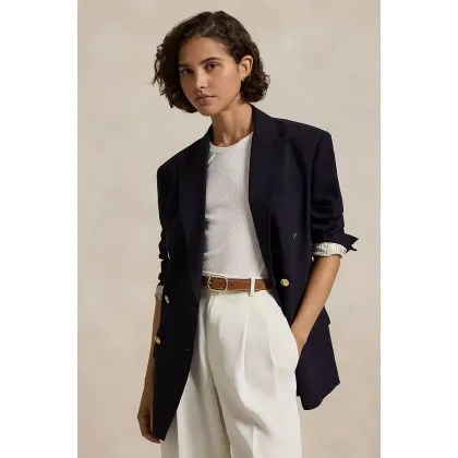 Zdjęcie Polo Ralph Lauren marynarka wełniana kolor granatowy dwurzędowa gładka 211952717