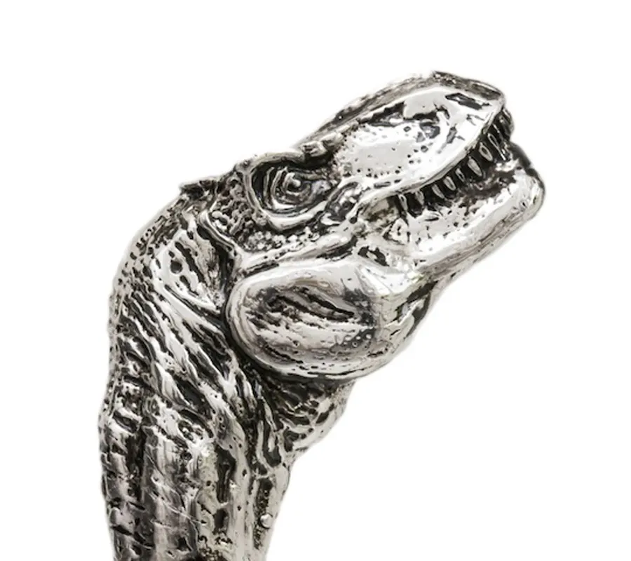 obrazek 6 Luksusowy czarny parasol męski w paski z rączką w kształcie głowy dinozaura – Pasotti