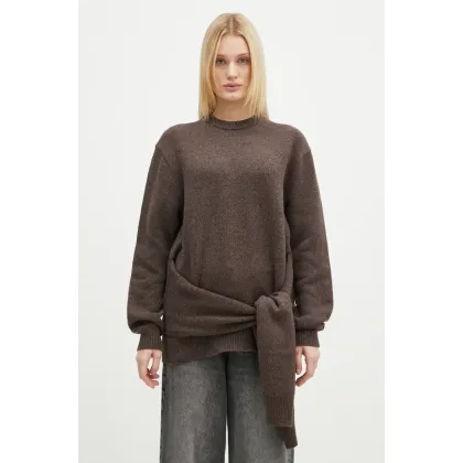 Zdjęcie JW Anderson sweter z domieszką wełny Draped Tie Front Jumper damski kolor brązowy KW1263.YN0384.958