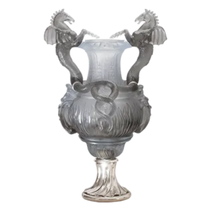 Zdjęcie Oryginalny szary wazon z motywem koni – marka Daum