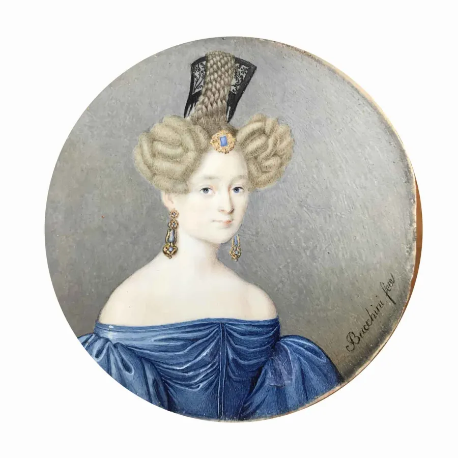 obrazek 7 Antyczna miniatura na kości słoniowej - Portret damy sygnowany 