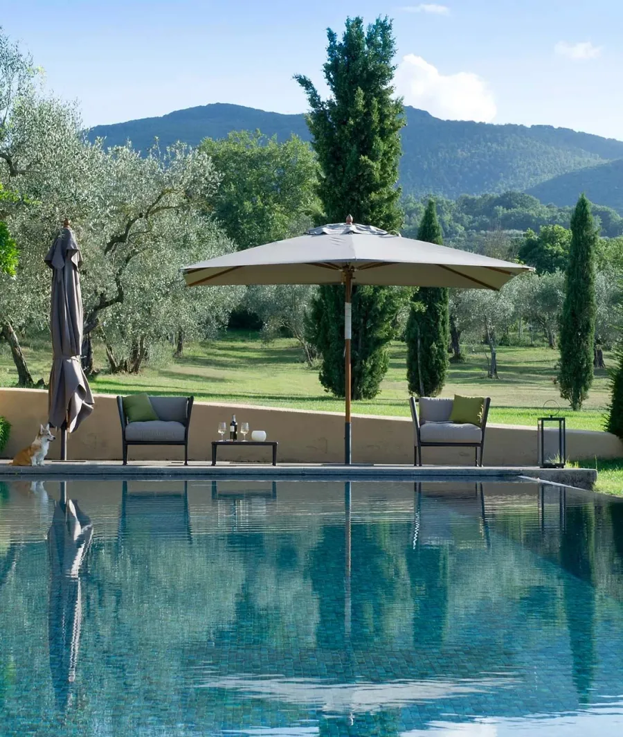 obrazek 1 Wyjątkowy okrągły parasol Lipari 350 cm w kolorze gołębim szarym do ogrodu