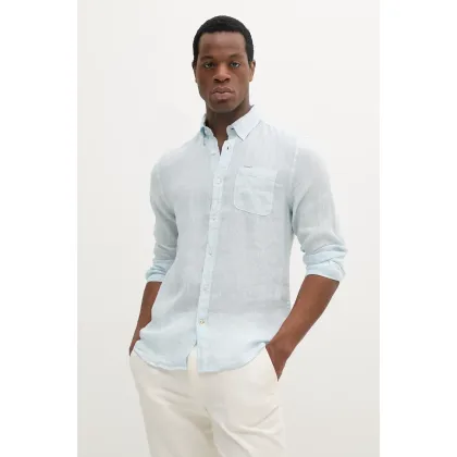 Zdjęcie Barbour koszula lniana Linton Tailored Shirt męska kolor niebieski slim z kołnierzykiem button-down MSH5325