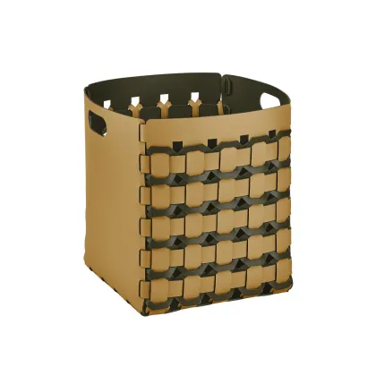 Zdjęcie Pleciony skórzany kosz Geometria Octagon 35x35xH40 cm w kolorze musztardowym