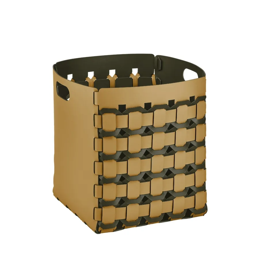 obrazek 1 Pleciony skórzany kosz Geometria Octagon 35x35xH40 cm w kolorze musztardowym