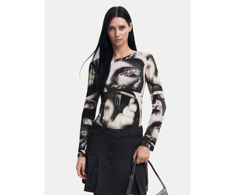 obrazek 1 Desigual Bluzka Surrealismo 24WWTK49 Szary Slim Fit