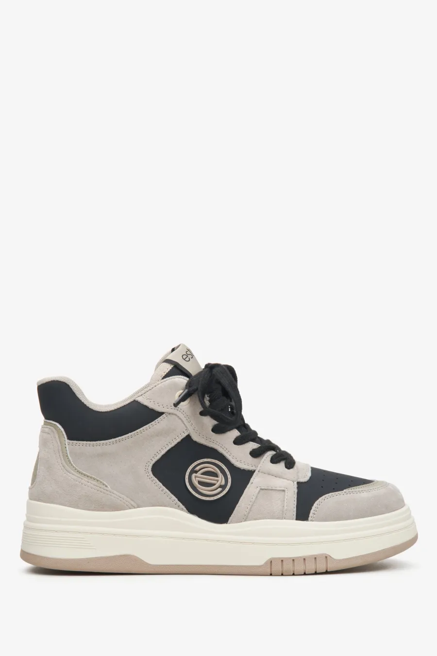 obrazek 1 Estro: Szaro-czarne wysokie sneakersy damskie ze skóry i zamszu