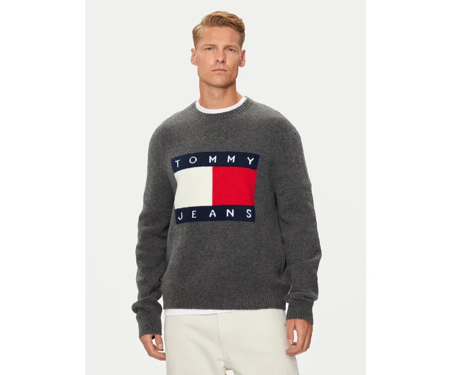 obrazek 1 Tommy Jeans Sweter Flag DM0DM19442 Szary Regular Fit