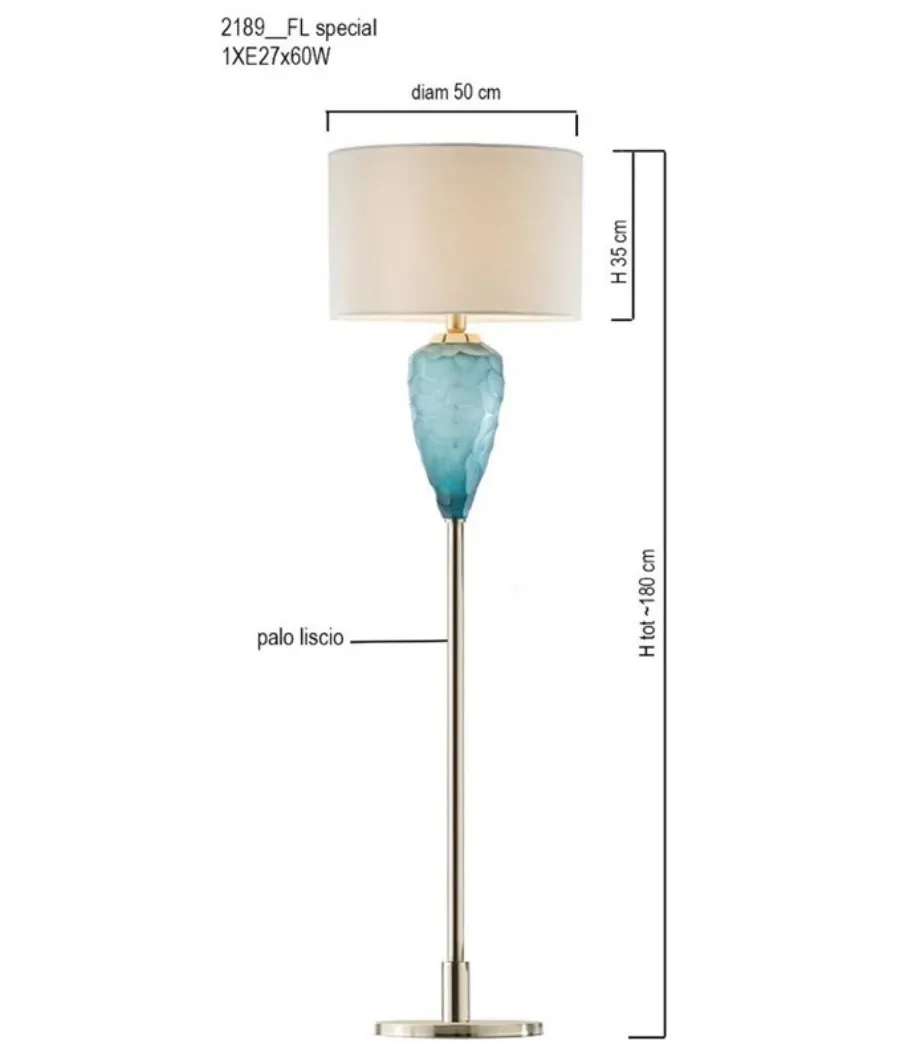 obrazek 1 Lampa podłogowa z matowym zielonym włoskim kloszem z kryształu i tkaniny – Il Paralume Marina