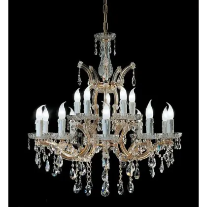 Zdjęcie Żyrandol Mariateresa z pozłacaną metalową ramą pokrytą szklanymi ramionami i przezroczystymi kryształowymi zawieszkami - Il Paralume Marina