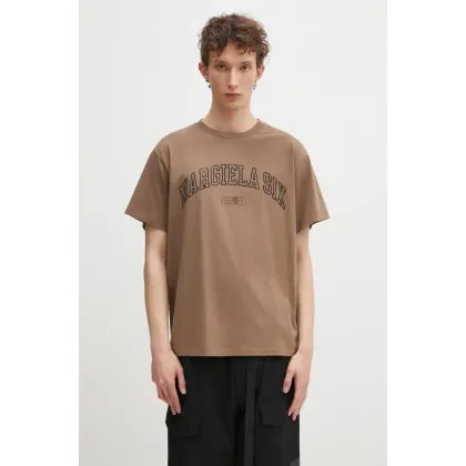 Zdjęcie MM6 Maison Margiela t-shirt bawełniany męski kolor brązowy z nadrukiem SH0GC0046