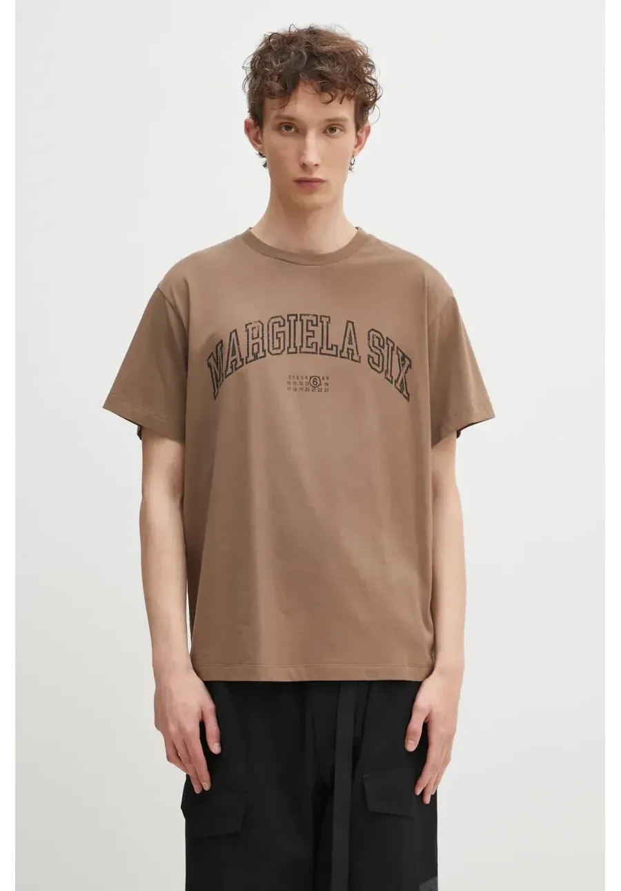 obrazek 1 MM6 Maison Margiela t-shirt bawełniany męski kolor brązowy z nadrukiem SH0GC0046