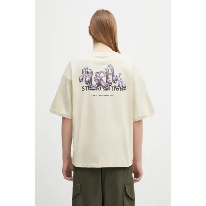 Zdjęcie Alpha Industries t-shirt bawełniany Studio Edition BP T męski kolor beżowy z aplikacją 156553