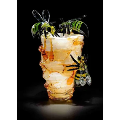 Zdjęcie Plaster miodu z 3 pszczołami w oryginalnym szkle Murano