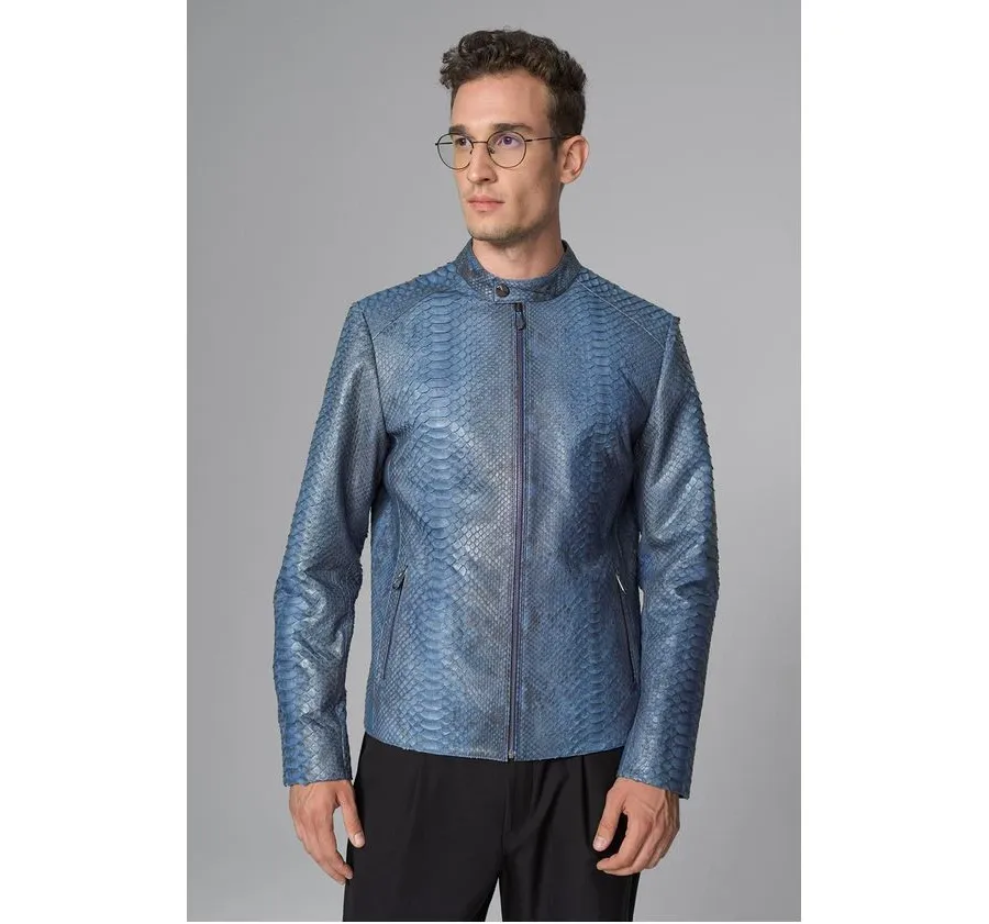 obrazek 1 Fantastyczna niebieska kurtka męska ze skóry węża