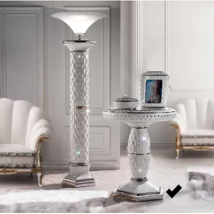 Zdjęcie Ekskluzywny ceramiczny stolik - biel, platyna, kryształki - Bruno Costenaro