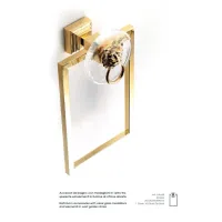 Picture Unique Rectangular Towel Rack in Polished Gold with Cast Brass Lion and Glass Medallion - Il Paralume Marina