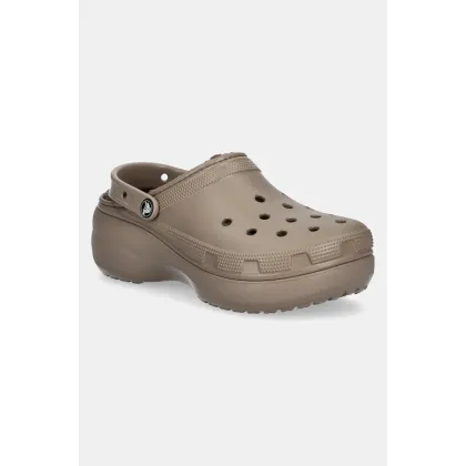 Zdjęcie Crocs klapki Classic Platform Lined Clog damskie kolor brązowy na platformie 207938.198