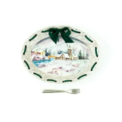 Zdjęcie Duża owalna ręcznie malowana taca ze wstążką – Le Ceramiche