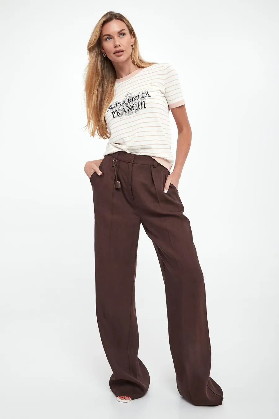 obrazek 1 Spodnie damskie z lnianej gabardyny ELISABETTA FRANCHI Elisabetta Franchi