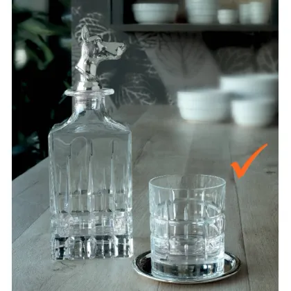 Zdjęcie Dekoracyjny komplet 6 szklanek i talerzyków z kryształu z posrebrzanego mosiądzu