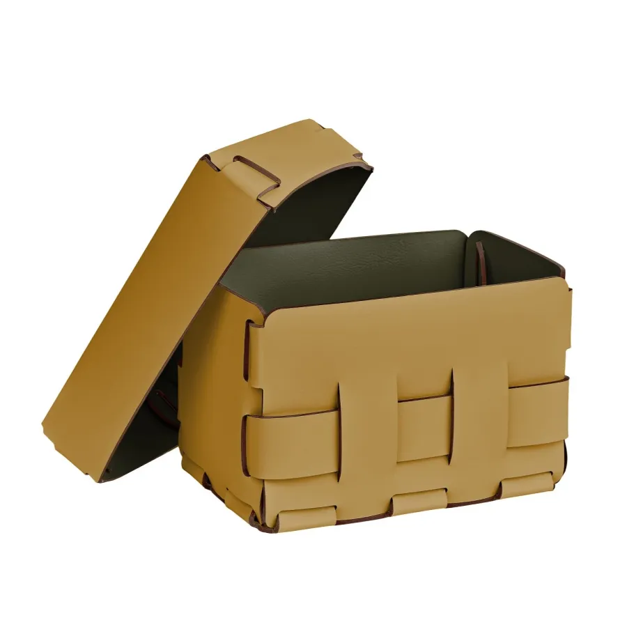 obrazek 2 Mały pleciony koszyk Bottega 12x19xH13 cm w wyjątkowym musztardowym kolorze