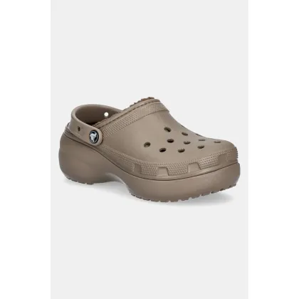 Zdjęcie Crocs klapki Classic Platform Lined Clog damskie kolor brązowy na platformie 207938.195