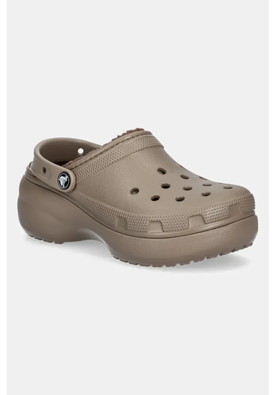 obrazek 1 Crocs klapki Classic Platform Lined Clog damskie kolor brązowy na platformie 207938.195