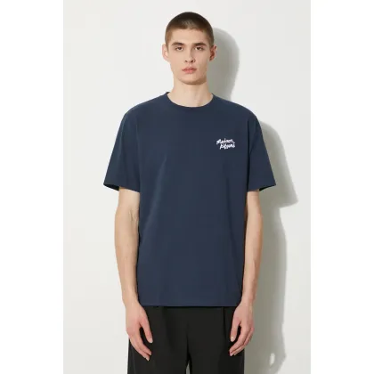 Zdjęcie Maison Kitsuné t-shirt bawełniany Handwriting Comfort Tee Shirt męski kolor granatowy z aplikacją MM00126KJ0118