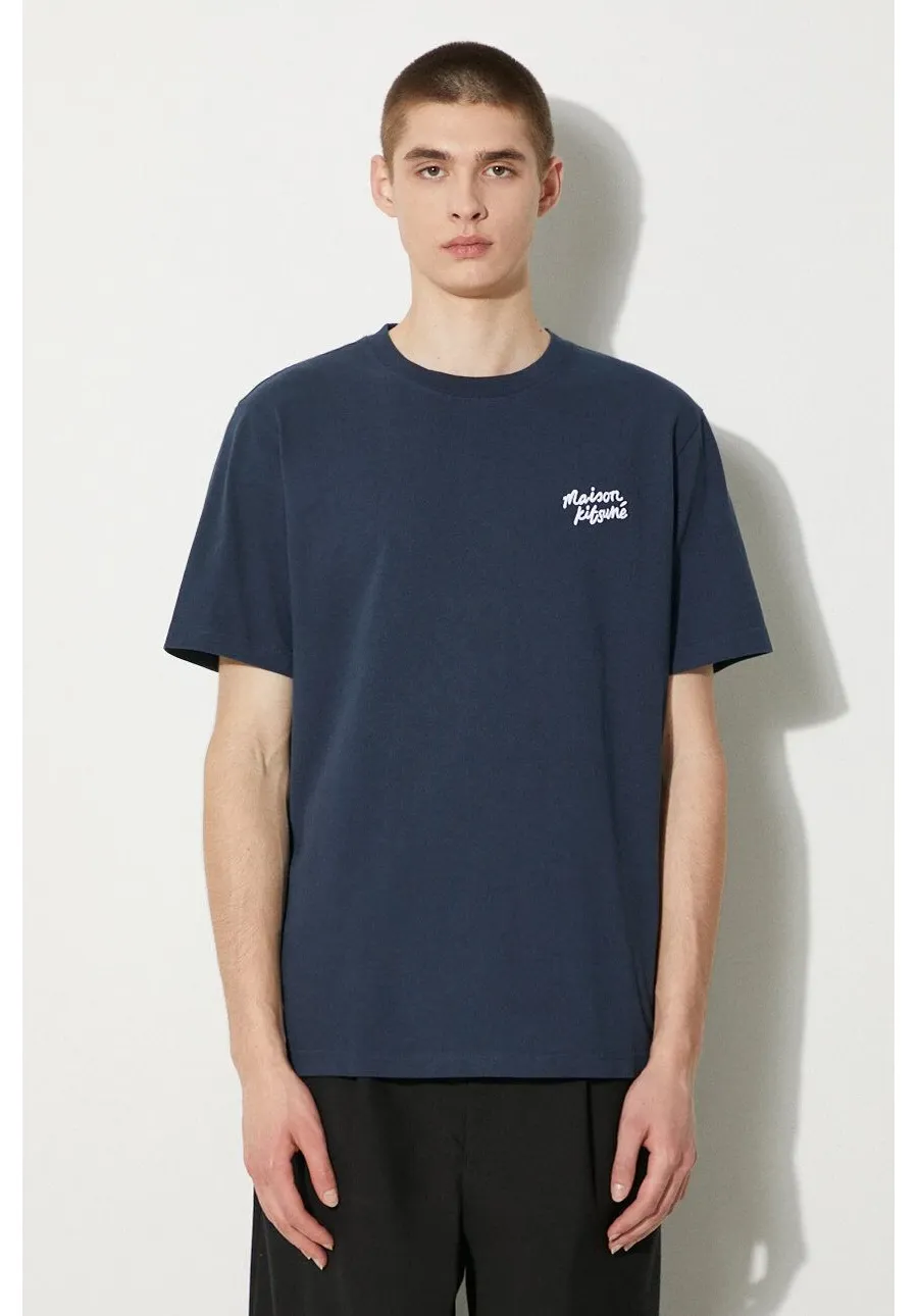 obrazek 1 Maison Kitsuné t-shirt bawełniany Handwriting Comfort Tee Shirt męski kolor granatowy z aplikacją MM00126KJ0118