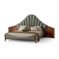 Picture Classic Italian prestigious double bed with side structure for a 180x200 cm mattress, headboard and upholstered sideboard - Bianchini