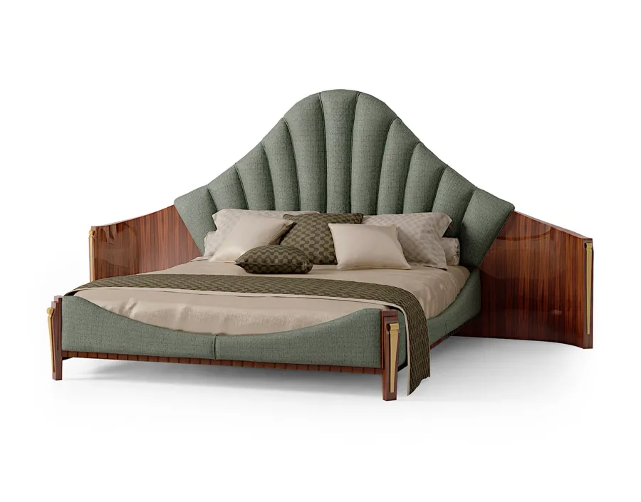 picture 1 Classic Italian prestigious double bed with side structure for mattress 180x200 cm, headboard and upholstered sideboard - Bianchini